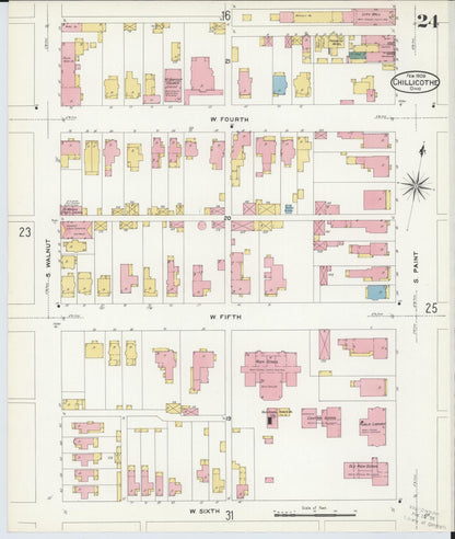 Sanborn Fire Insurance Map from Chillicothe, Ross County, Ohio (1909), Sheet #0024 - Historic Sanborn Fire Insurance Map Print, vintage old map wall art, antique decor, genealogy gift, Ohio Ohio map