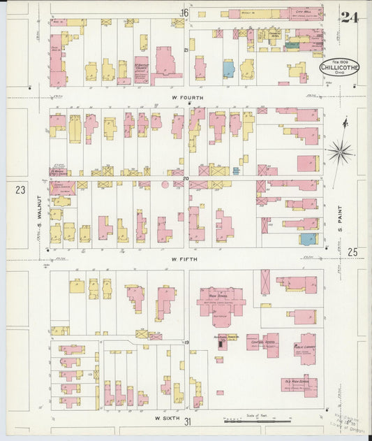 Sanborn Fire Insurance Map from Chillicothe, Ross County, Ohio (1909), Sheet #0024 - Historic Sanborn Fire Insurance Map Print, vintage old map wall art, antique decor, genealogy gift, Ohio Ohio map