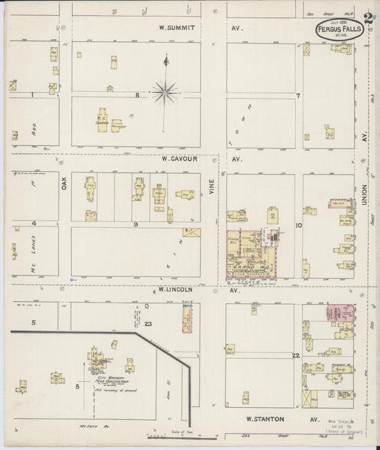 Sanborn Fire Insurance Map from Fergus Falls, Otter Tail County, Minnesota (1890), Sheet #0002 - Historic Sanborn Fire Insurance Map Print, vintage old map wall art, antique decor, genealogy gift, Minnesota Minnesota map