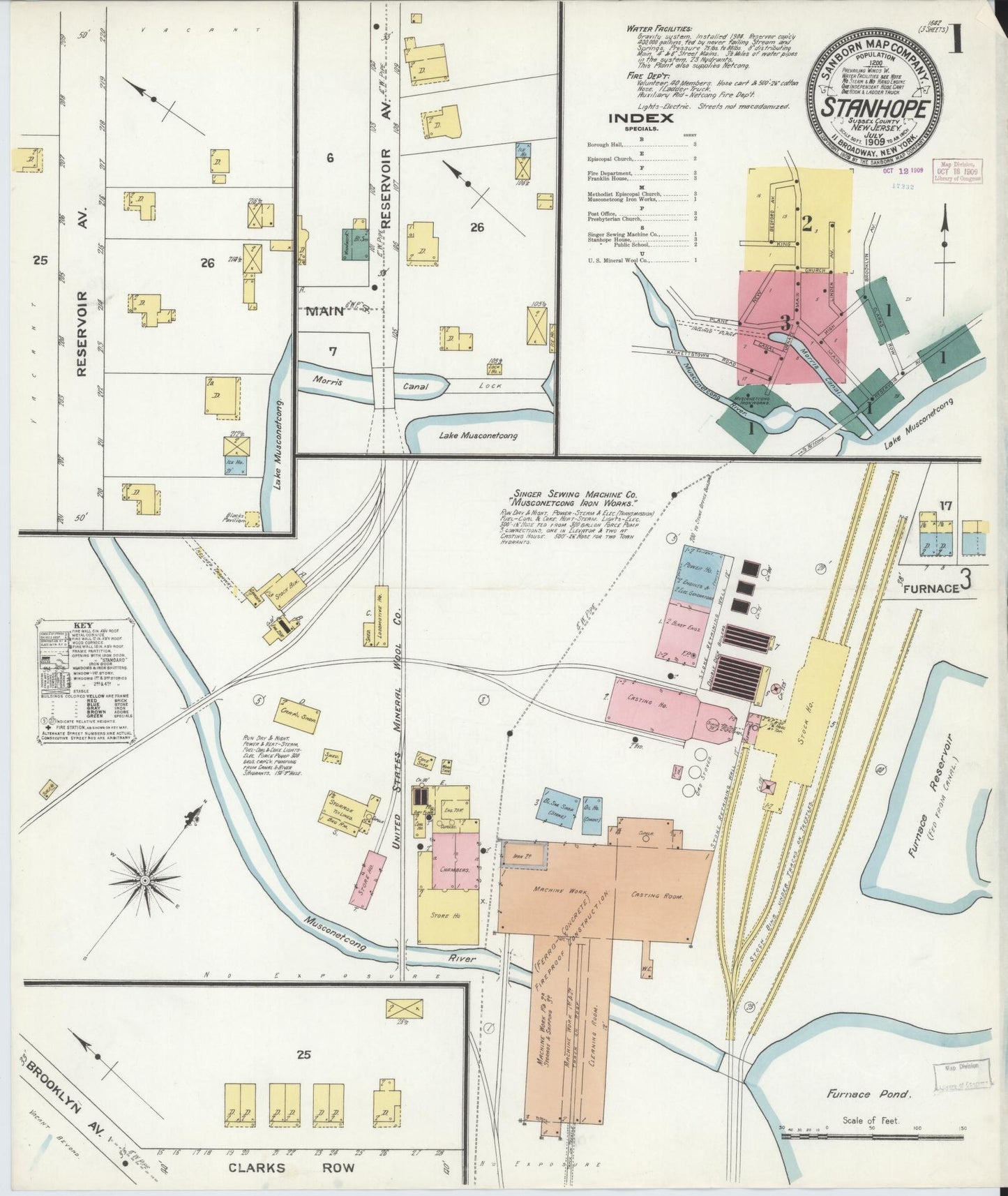 Sanborn Fire Insurance Map from Stanhope, Sussex County, New Jersey. (1909) – Historic Sanborn Fire Insurance Map Print