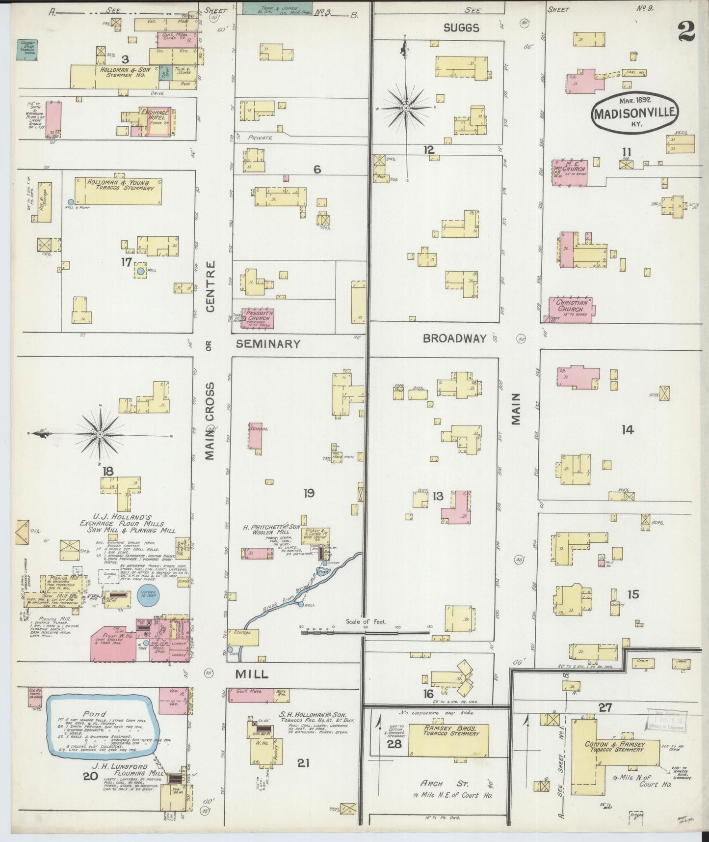 Sanborn Fire Insurance Map from Madisonville, Hopkins County, Kentucky (1892), Sheet #0002 - Complete Map Set gallery image, historic Sanborn map, vintage wall art, Kentucky Kentucky