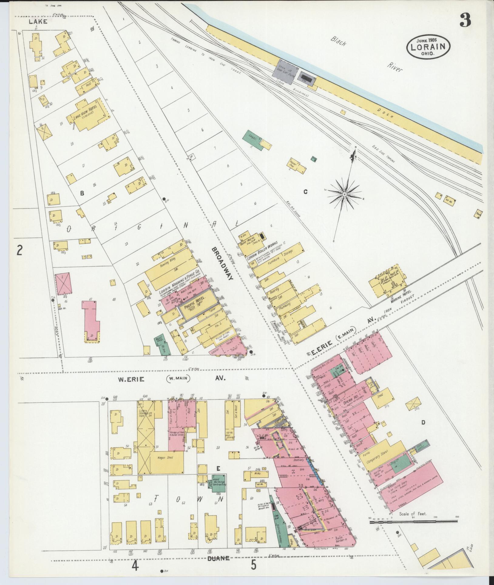 Sanborn Fire Insurance Map from Lorain, Lorain County, Ohio (1905), Sheet #0003 - Complete Map Set gallery image, historic Sanborn map, vintage wall art, Ohio Ohio
