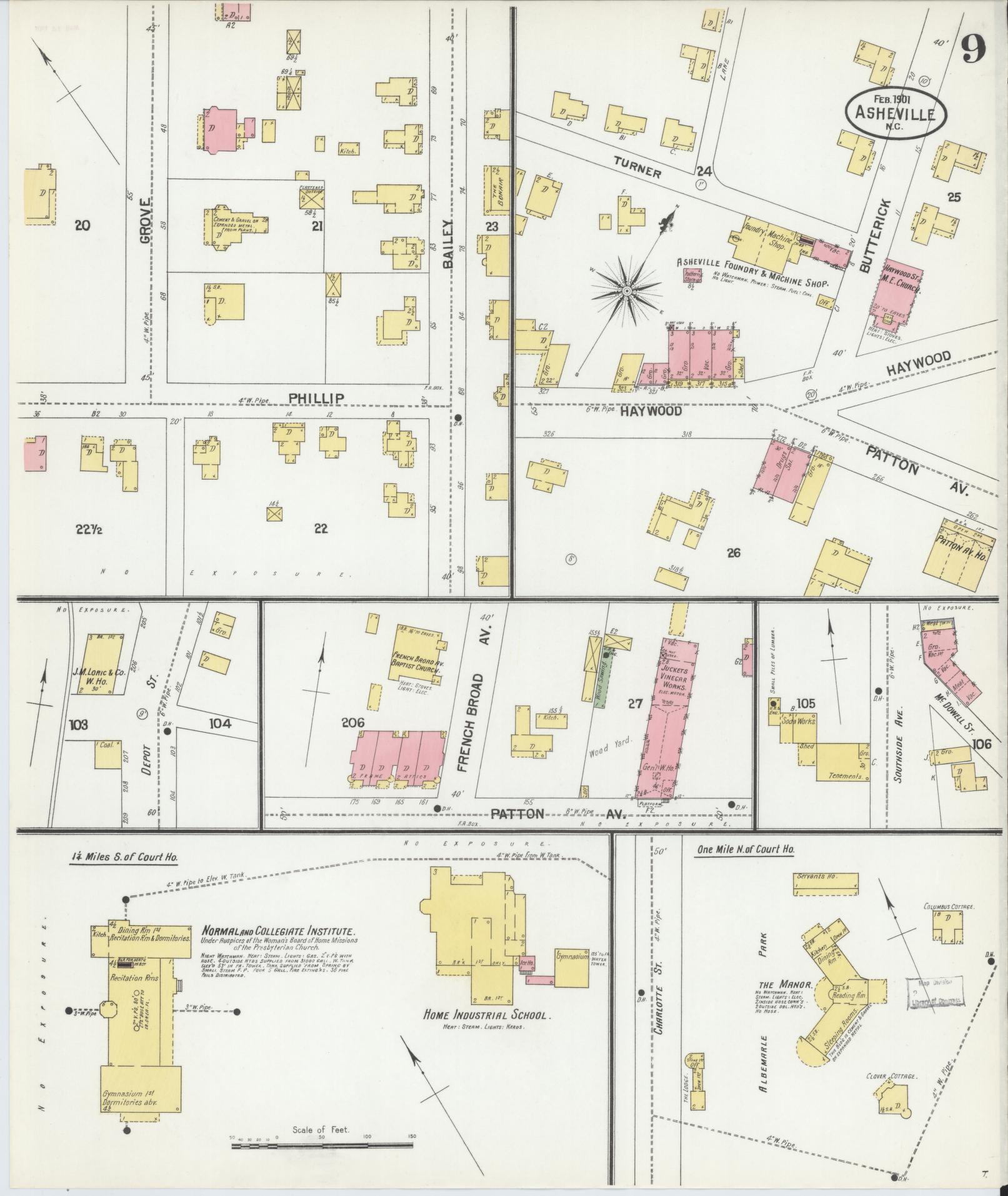 Sanborn Fire Insurance Map from Asheville, Buncombe County, North Carolina (1901), Sheet #0009 - Historic Sanborn Fire Insurance Map Print, vintage old map wall art, antique decor, genealogy gift, North Carolina North Carolina map
