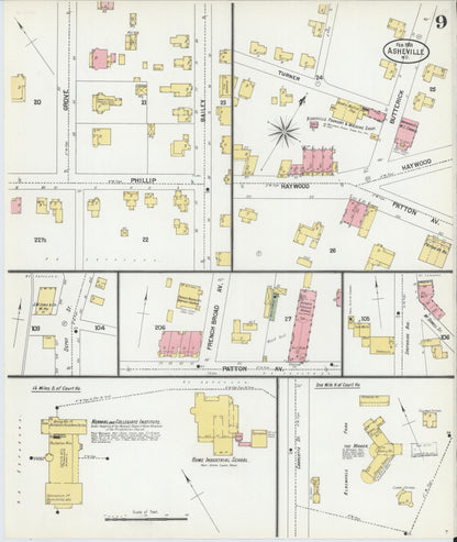 Sanborn Fire Insurance Map from Asheville, Buncombe County, North Carolina (1901), Sheet #0009 - Historic Sanborn Fire Insurance Map Print, vintage old map wall art, antique decor, genealogy gift, North Carolina North Carolina map