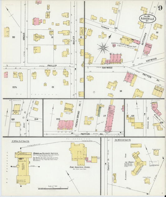 Sanborn Fire Insurance Map from Asheville, Buncombe County, North Carolina (1901), Sheet #0009 - Historic Sanborn Fire Insurance Map Print, vintage old map wall art, antique decor, genealogy gift, North Carolina North Carolina map