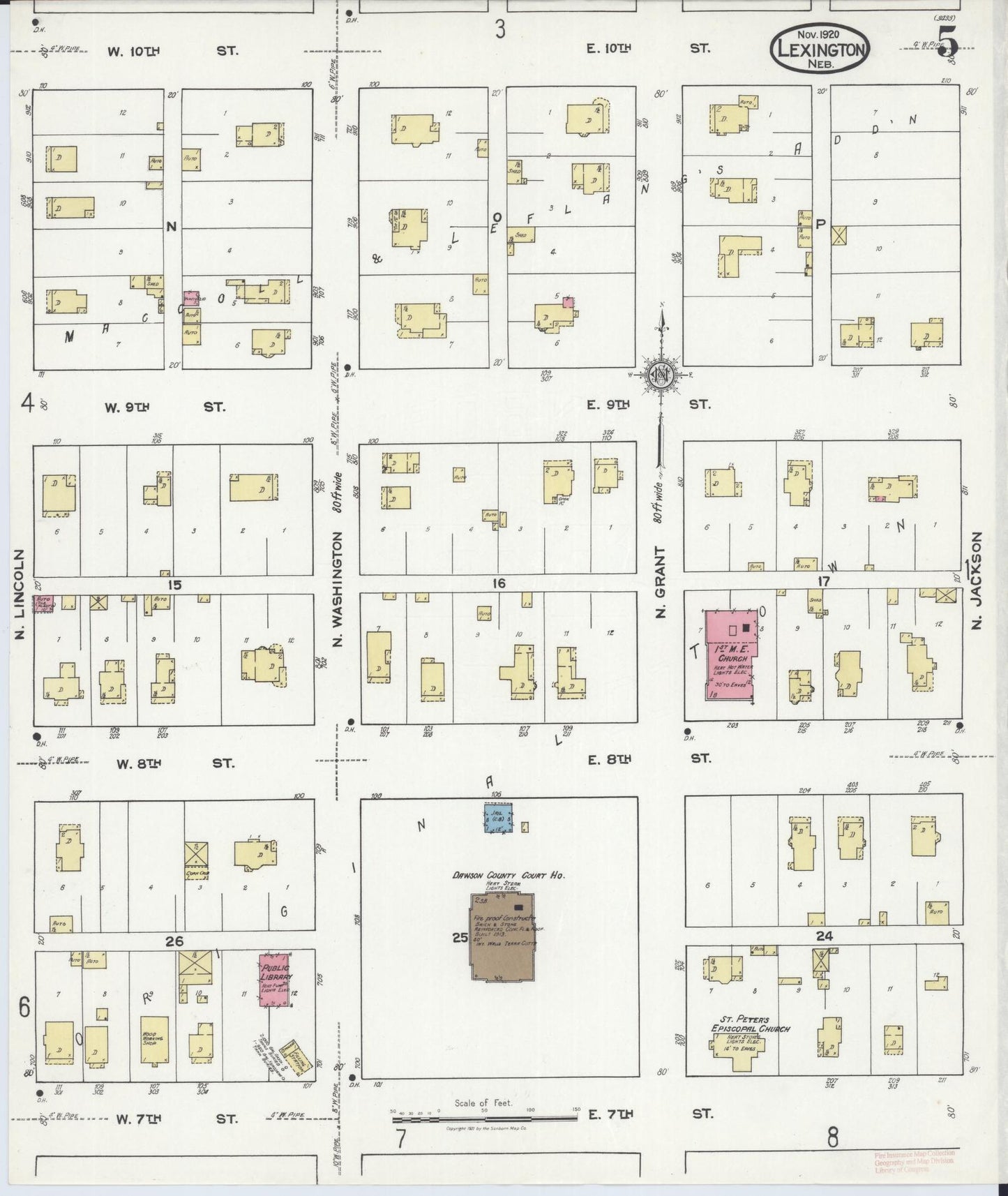 Sanborn Fire Insurance Map from Lexington, Dawson County, Nebraska (1920), Sheet #0005 - Complete Map Set gallery image, historic Sanborn map, vintage wall art, Nebraska Nebraska