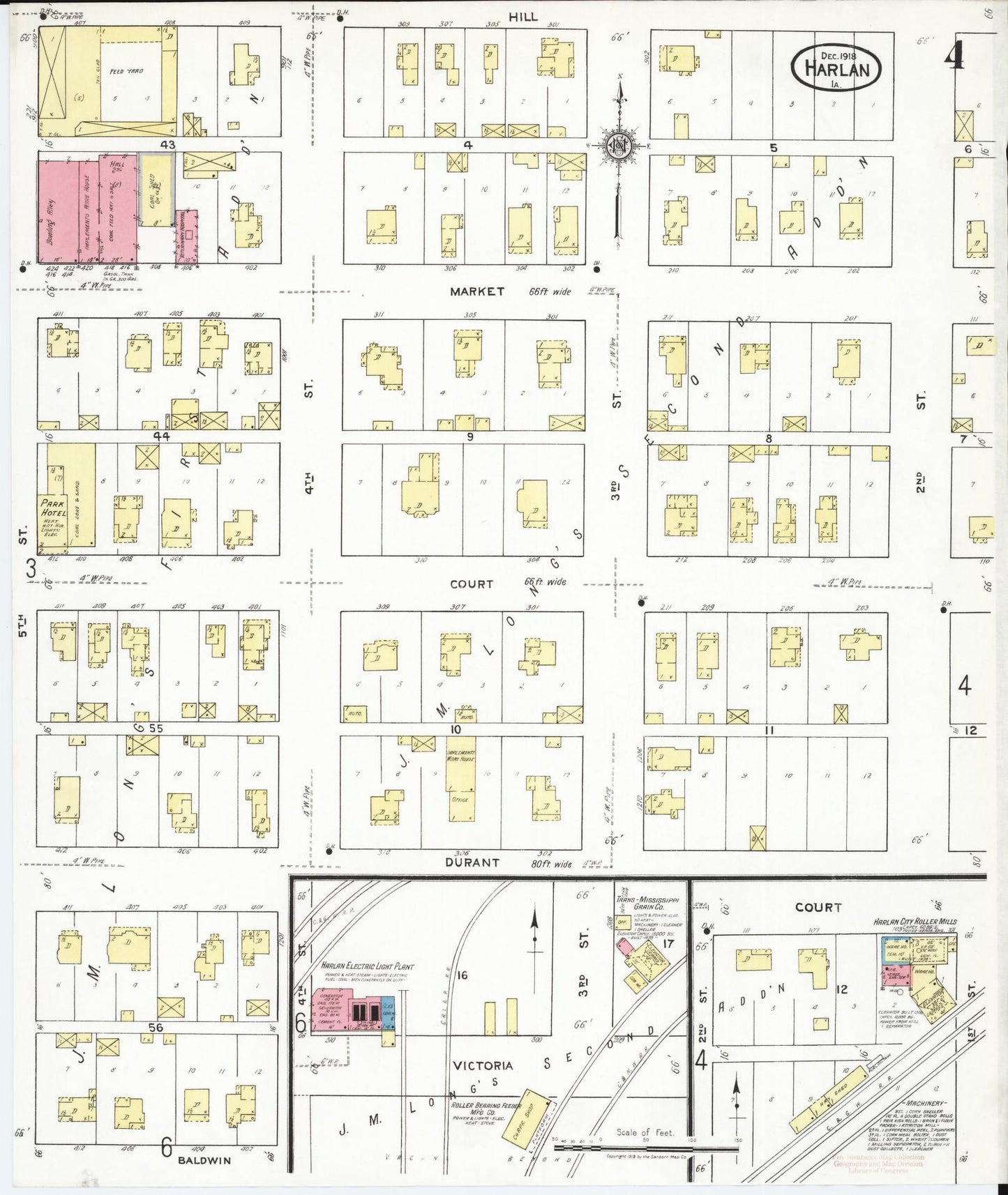 Sanborn Fire Insurance Map from Harlan, Shelby County, Iowa (1918), Sheet #0004 - Historic Sanborn Fire Insurance Map Print, vintage old map wall art