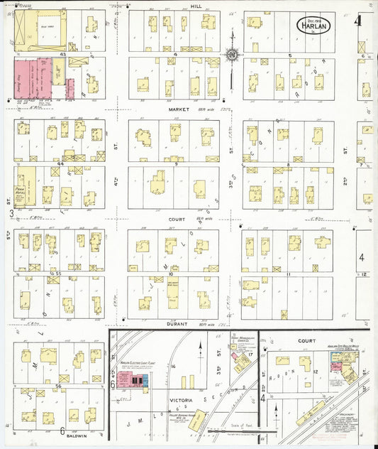 Sanborn Fire Insurance Map from Harlan, Shelby County, Iowa (1918), Sheet #0004 - Historic Sanborn Fire Insurance Map Print, vintage old map wall art