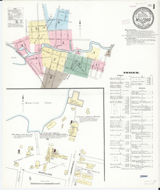 Sanborn Fire Insurance Map from Milford, Kent And Sussex Counties, Delaware (1910), Sheet #0001 - Historic Sanborn Fire Insurance Map Print, vintage old map wall art, antique decor, genealogy gift, Delaware Delaware map