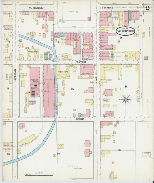 Sanborn Fire Insurance Map from Harrisonburg, Independent Cities, Virginia (1891), Sheet #0002 - Historic Sanborn Fire Insurance Map Print, vintage old map wall art, antique decor, genealogy gift, Virginia Virginia map