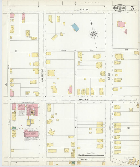Sanborn Fire Insurance Map from Nazareth, Northampton County, Pennsylvania (1904), Sheet #0005 - Historic Sanborn Fire Insurance Map Print, vintage old map wall art, antique decor, genealogy gift, Pennsylvania Pennsylvania map