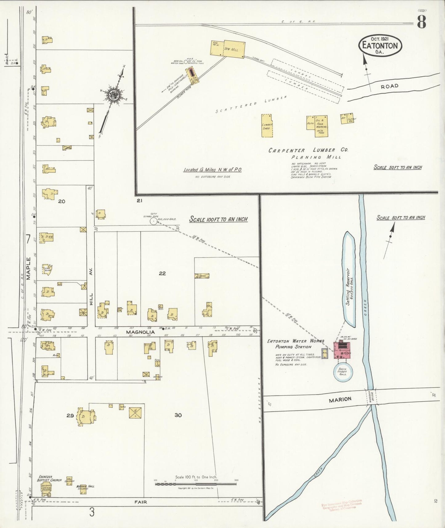 Sanborn Fire Insurance Map from Eatonton, Putnam County, Georgia (1921), Sheet #0008 - Complete Map Set gallery image, historic Sanborn map, vintage wall art, Georgia Georgia
