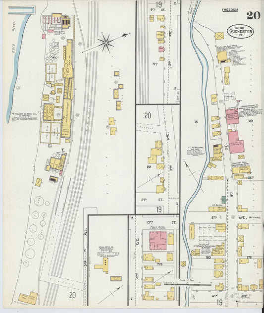 Sanborn Fire Insurance Map from Rochester, Beaver County, Pennsylvania (1903), Sheet #0020 - Historic Sanborn Fire Insurance Map Print, vintage old map wall art, antique decor, genealogy gift, Pennsylvania Pennsylvania map