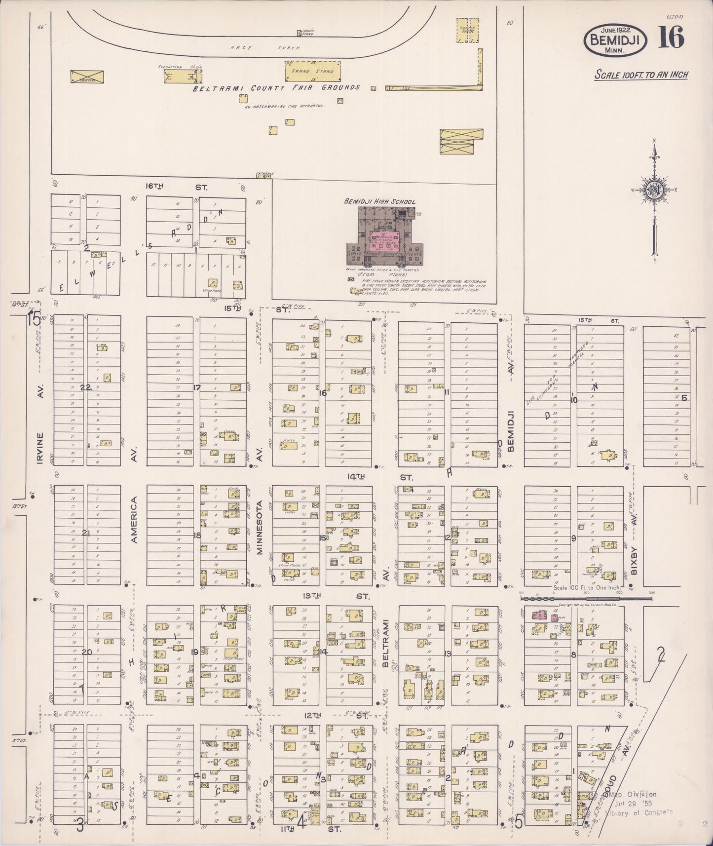 Sanborn Fire Insurance Map from Bemidji, Beltrami County, Minnesota (1922), Sheet #0016 - Complete Map Set gallery image, historic Sanborn map, vintage wall art, Minnesota Minnesota