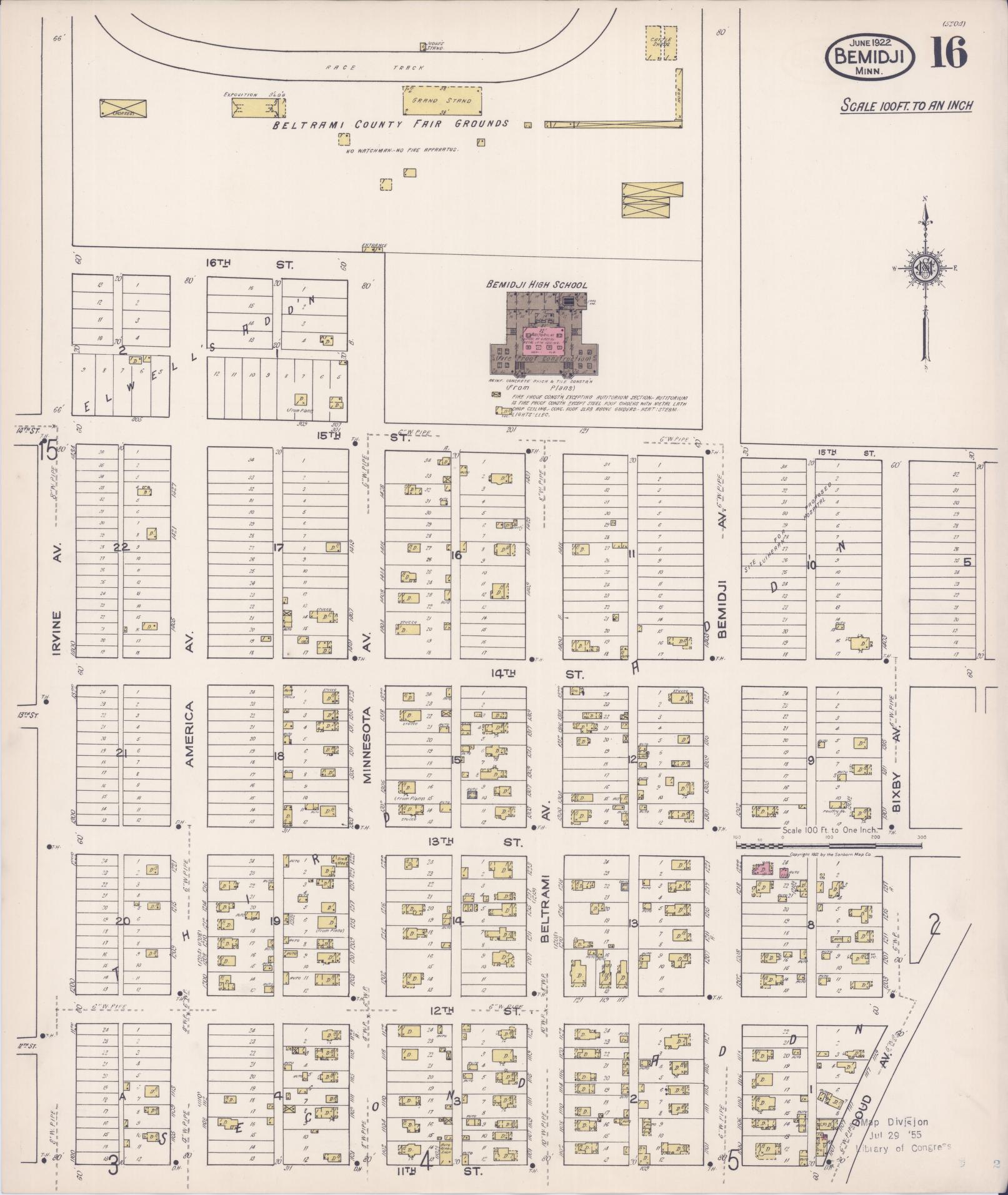 Sanborn Fire Insurance Map from Bemidji, Beltrami County, Minnesota (1922), Sheet #0016 - Complete Map Set gallery image, historic Sanborn map, vintage wall art, Minnesota Minnesota
