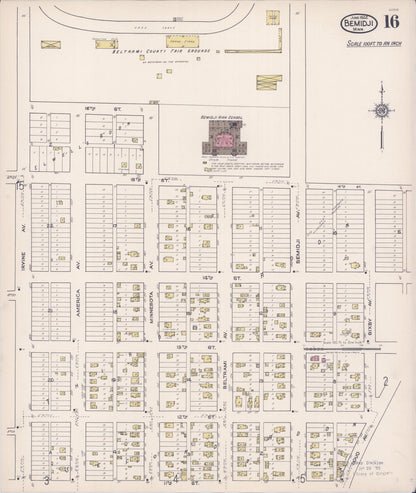 Sanborn Fire Insurance Map from Bemidji, Beltrami County, Minnesota (1922), Sheet #0016 - Complete Map Set gallery image, historic Sanborn map, vintage wall art, Minnesota Minnesota