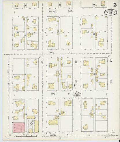 Sanborn Fire Insurance Map from Temple, Bell County, Texas (1893), Sheet #0005 - Complete Map Set gallery image, historic Sanborn map, vintage wall art, Texas Texas