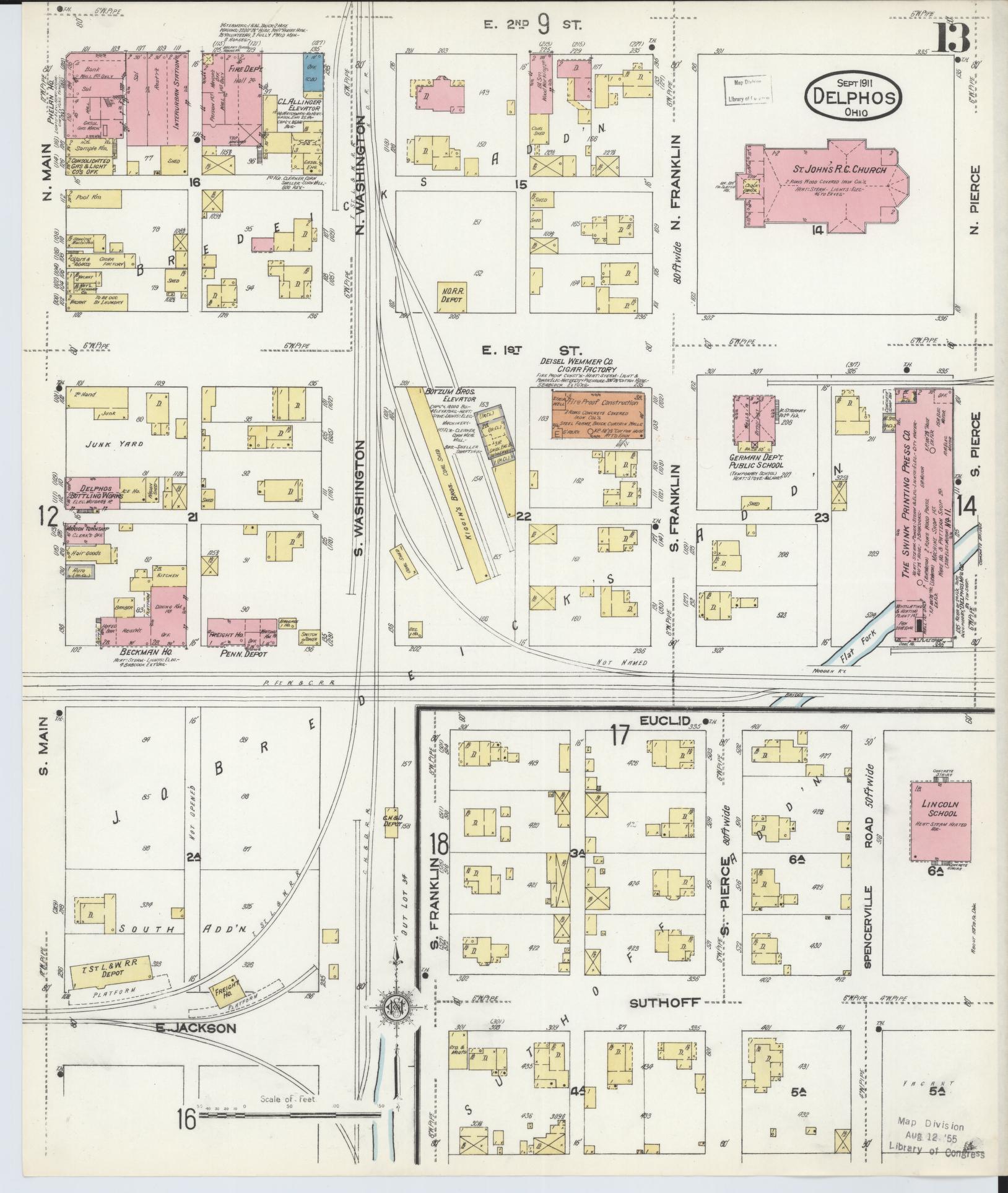 Sanborn Fire Insurance Map from Delphos, Van Wert And Allen Counties, Ohio (1911), Sheet #0013 - Historic Sanborn Fire Insurance Map Print, vintage old map wall art, antique decor, genealogy gift, Ohio Ohio map