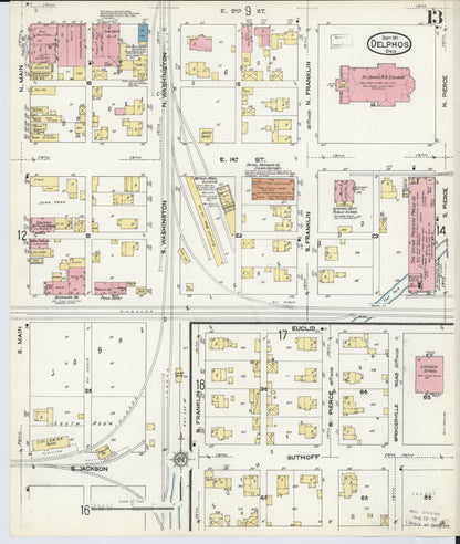 Sanborn Fire Insurance Map from Delphos, Van Wert And Allen Counties, Ohio (1911), Sheet #0013 - Historic Sanborn Fire Insurance Map Print, vintage old map wall art, antique decor, genealogy gift, Ohio Ohio map