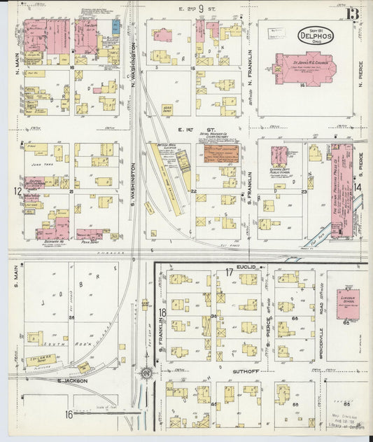 Sanborn Fire Insurance Map from Delphos, Van Wert And Allen Counties, Ohio (1911), Sheet #0013 - Historic Sanborn Fire Insurance Map Print, vintage old map wall art, antique decor, genealogy gift, Ohio Ohio map
