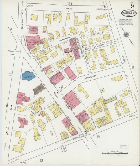 Sanborn Fire Insurance Map from Waterville, Kennebec County, Maine (1921), Sheet #0009 - Historic Sanborn Fire Insurance Map Print, vintage old map wall art, antique decor, genealogy gift, Maine Maine map