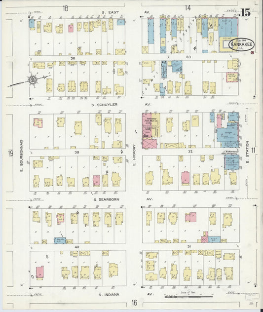 Sanborn Fire Insurance Map from Kankakee, Kankakee County, Illinois (1914), Sheet #0015 - Historic Sanborn Fire Insurance Map Print, vintage old map wall art, antique decor, genealogy gift, Illinois Illinois map
