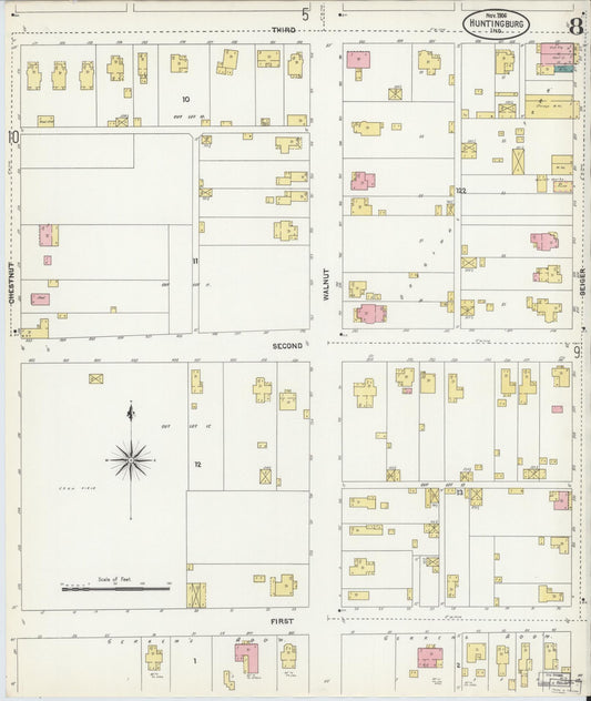 Sanborn Fire Insurance Map from Huntingburg, Dubois County, Indiana (1906), Sheet #0008 - Historic Sanborn Fire Insurance Map Print, vintage old map wall art, antique decor, genealogy gift, Indiana Indiana map