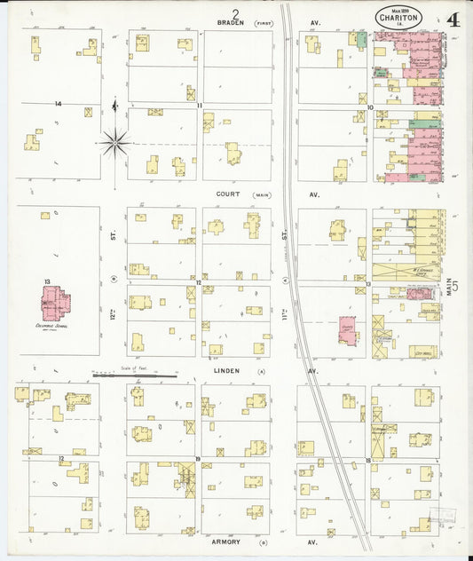 Sanborn Fire Insurance Map from Chariton, Lucas County, Iowa (1899), Sheet #0004 - Historic Sanborn Fire Insurance Map Print, vintage old map wall art