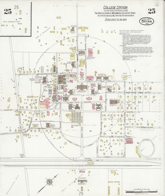 Sanborn Fire Insurance Map from Bryan, Brazos County, Texas (1925), Sheet #0025 - Historic Sanborn Fire Insurance Map Print, vintage old map wall art, antique decor, genealogy gift, Texas Texas map