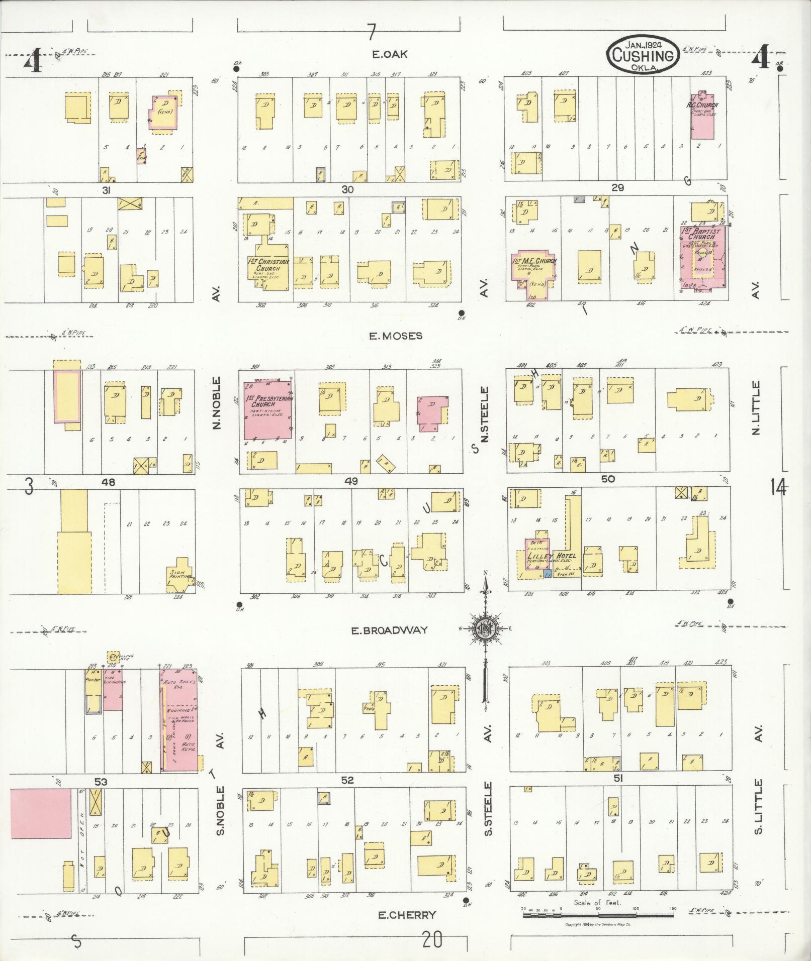 Sanborn Fire Insurance Map from Cushing, Payne County, Oklahoma (1924), Sheet #0004 - Historic Sanborn Fire Insurance Map Print, vintage old map wall art, antique decor, genealogy gift, Oklahoma Oklahoma map