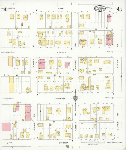 Sanborn Fire Insurance Map from Cushing, Payne County, Oklahoma (1924), Sheet #0004 - Historic Sanborn Fire Insurance Map Print, vintage old map wall art, antique decor, genealogy gift, Oklahoma Oklahoma map