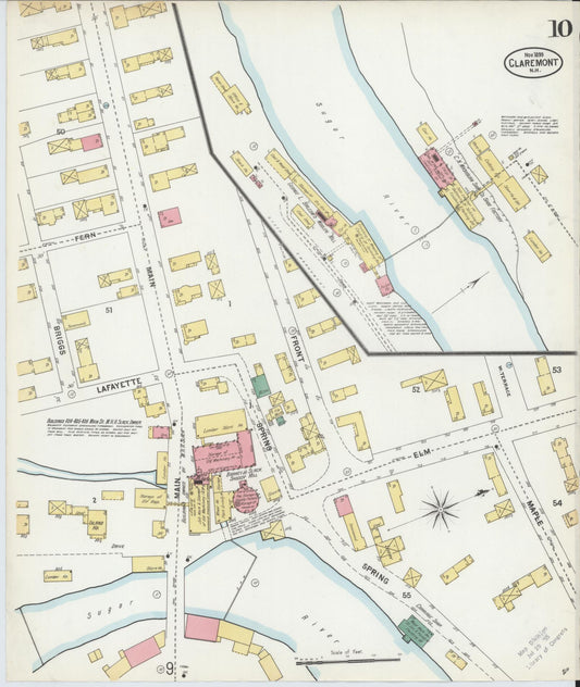 Sanborn Fire Insurance Map from Claremont, Sullivan County, New Hampshire (1899), Sheet #0010 - Historic Sanborn Fire Insurance Map Print, vintage old map wall art, antique decor, genealogy gift, New Hampshire New Hampshire map