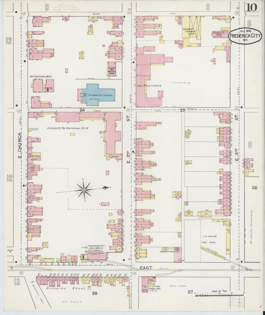 Frederick, Maryland - 1892 - Sanborn Fire Insurance Map, Sheet #0010 - Historic Sanborn Fire Insurance Map Print, Frederick Maryland 1892 0010 vintage old map wall art