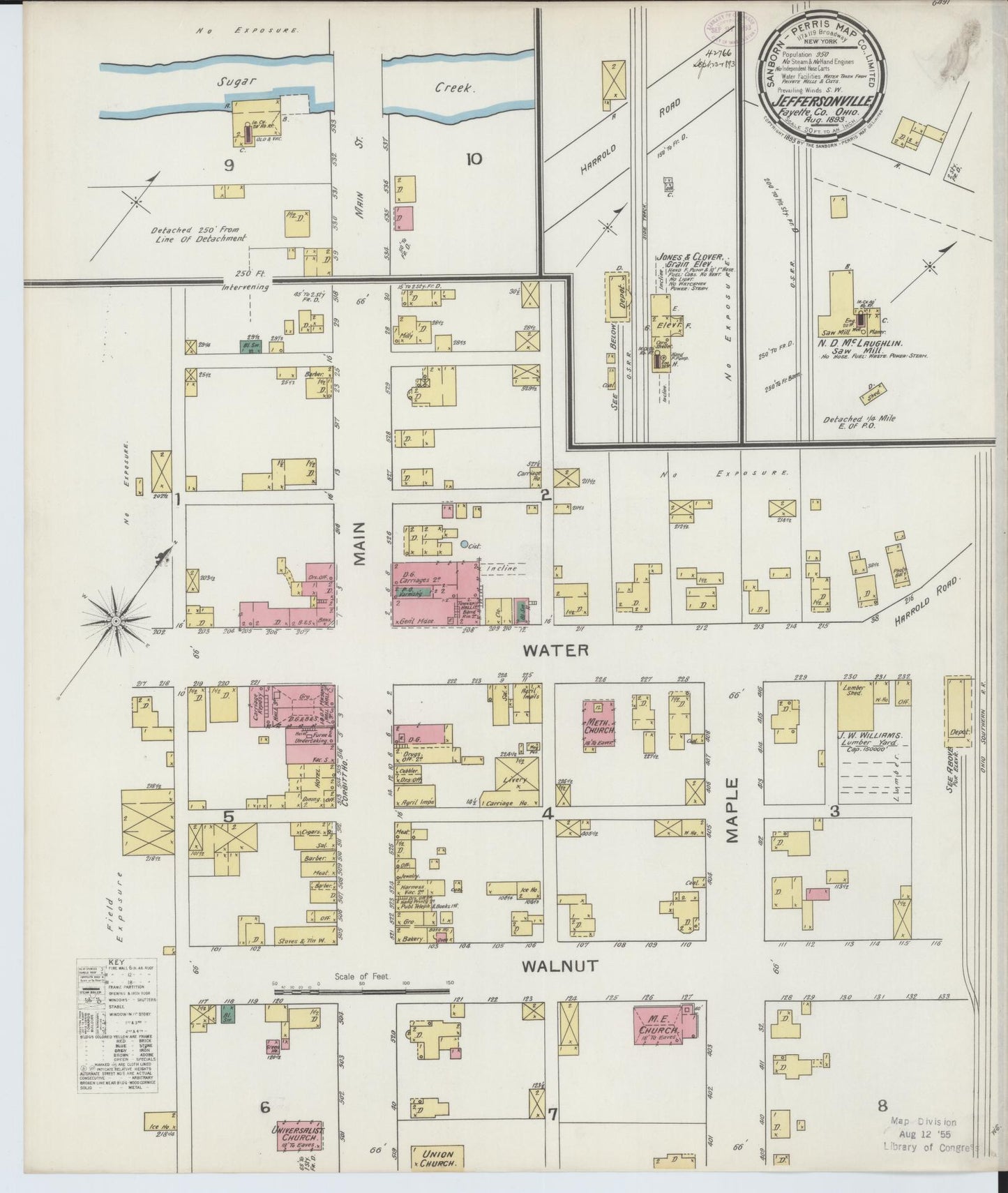 Sanborn Fire Insurance Map from Jeffersonville, Fayette County, Ohio (1893), Sheet #0001 - Historic Sanborn Fire Insurance Map Print, vintage old map wall art, antique decor, genealogy gift, Ohio Ohio map