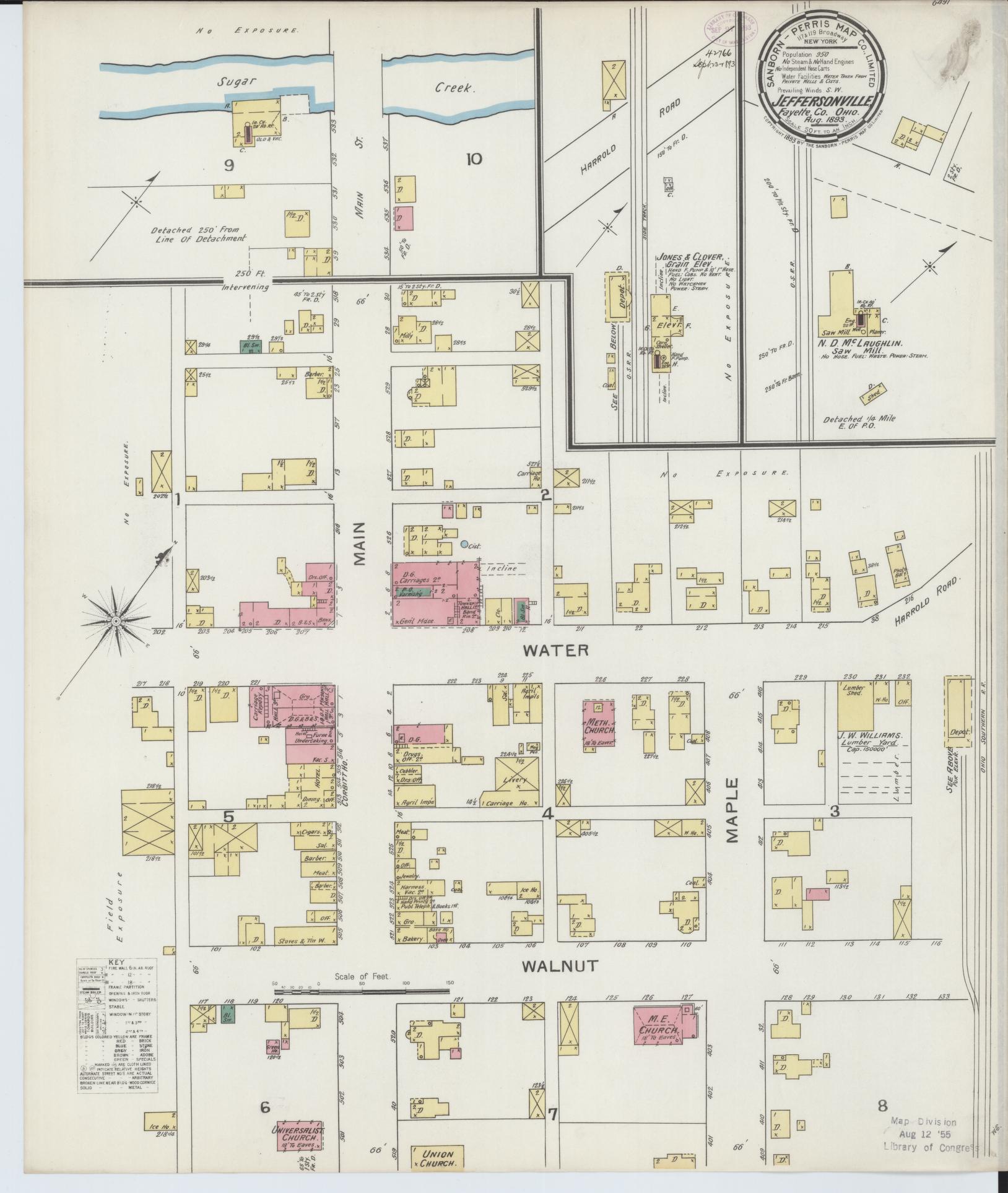 Sanborn Fire Insurance Map from Jeffersonville, Fayette County, Ohio (1893), Sheet #0001 - Historic Sanborn Fire Insurance Map Print, vintage old map wall art, antique decor, genealogy gift, Ohio Ohio map
