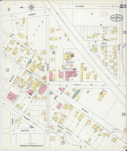 Sanborn Fire Insurance Map from Hannibal, Marion County, Missouri (1899), Sheet #0023 - Complete Map Set gallery image, historic Sanborn map, vintage wall art, Missouri Missouri