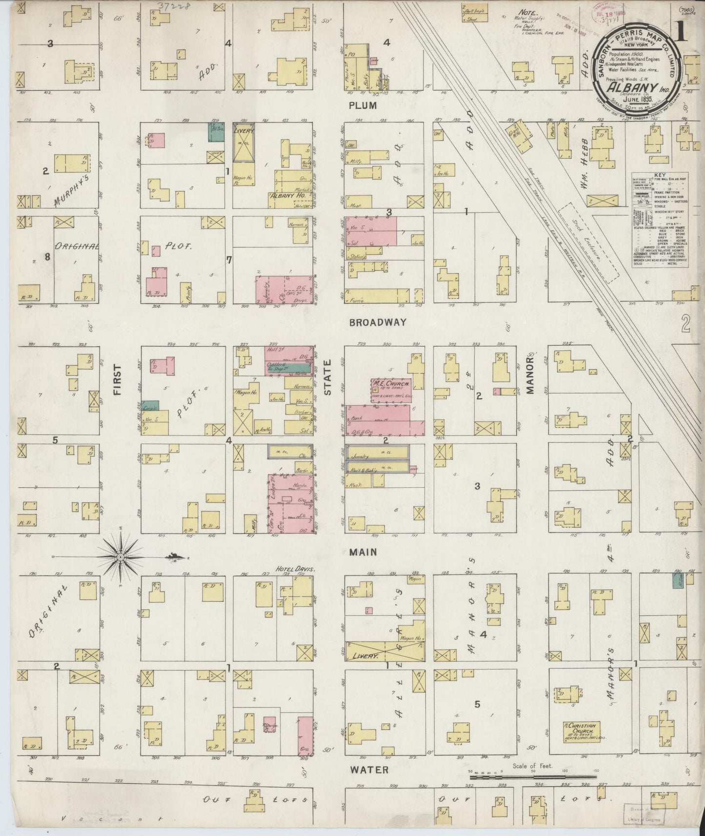 Sanborn Fire Insurance Map from Albany, Delaware County, Indiana (1895), Sheet #0001 - Complete Map Set gallery image, historic Sanborn map, vintage wall art, Albany Delaware