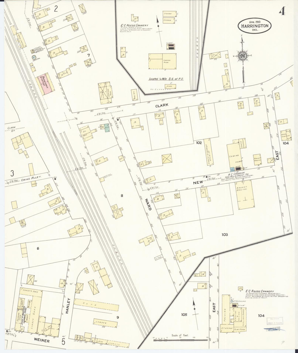 Sanborn Fire Insurance Map from Harrington, Kent County, Delaware (1910), Sheet #0004 - Complete Map Set gallery image, historic Sanborn map, vintage wall art, Delaware Delaware