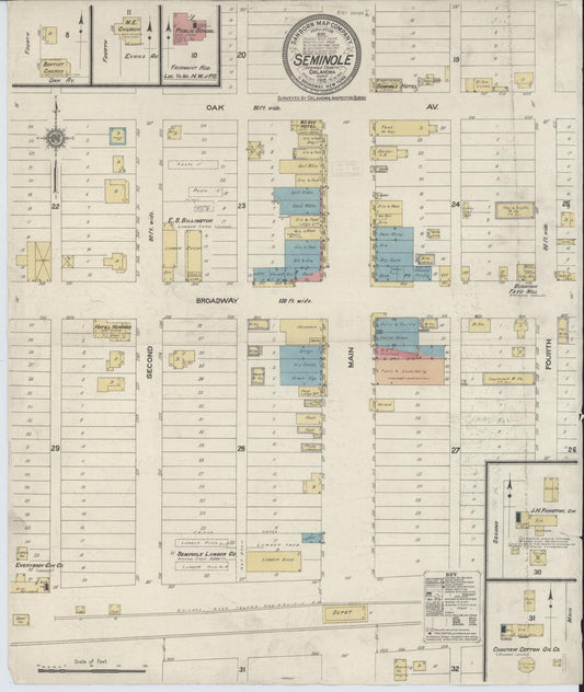 Sanborn Fire Insurance Map from Seminole, Seminole County, Oklahoma (1912), Sheet #0001 - Historic Sanborn Fire Insurance Map Print, vintage old map wall art, antique decor, genealogy gift, Oklahoma Oklahoma map