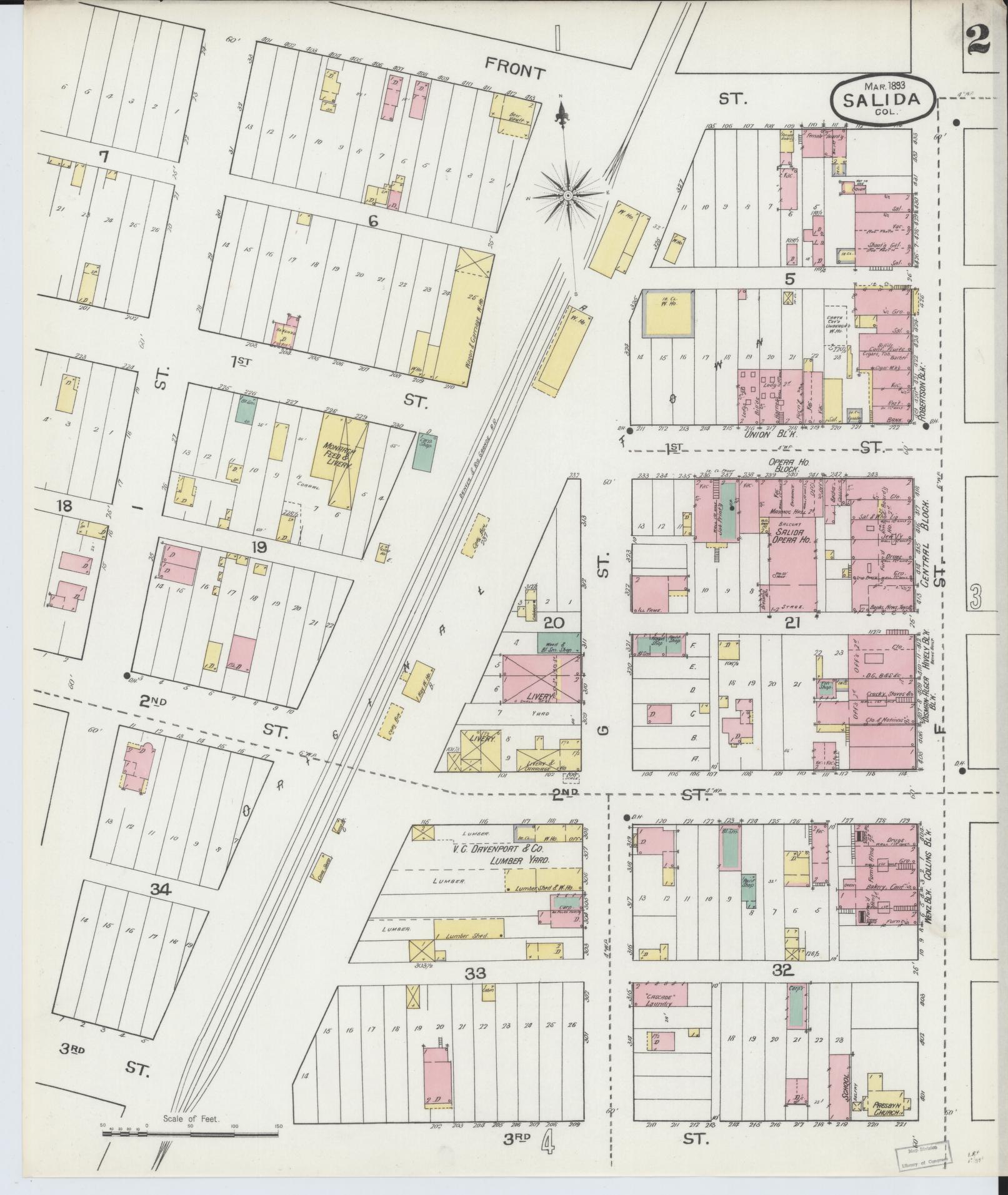 Sanborn Fire Insurance Map from Salida, Chaffee County, Colorado (1893), Sheet #0002 - Complete Map Set gallery image, historic Sanborn map, vintage wall art, Colorado Colorado