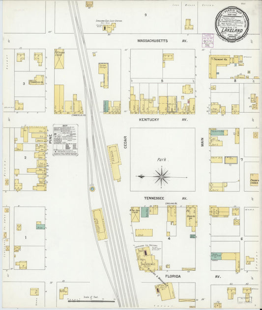 Sanborn Fire Insurance Map from Lakeland, Polk County, Florida (1901), Sheet #0001 - Historic Sanborn Fire Insurance Map Print, vintage old map wall art, antique decor, genealogy gift, Florida Florida map