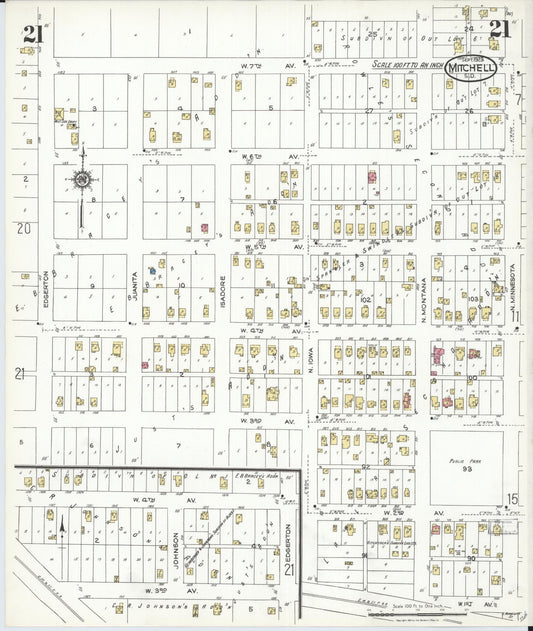 Sanborn Fire Insurance Map from Mitchell, Davison County, South Dakota (1923), Sheet #0021 - Historic Sanborn Fire Insurance Map Print, vintage old map wall art, antique decor, genealogy gift, South Dakota South Dakota map