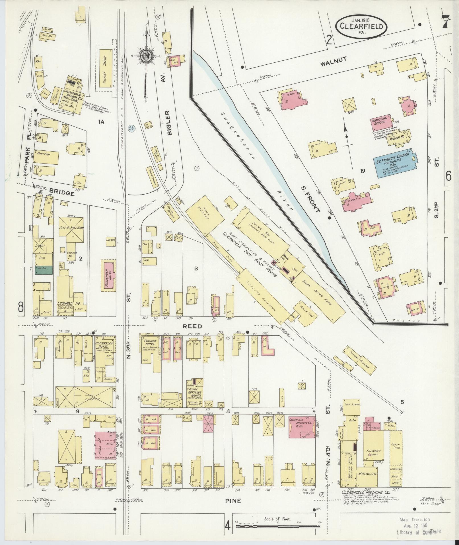 Sanborn Fire Insurance Map from Clearfield, Clearfield County, Pennsylvania (1911), Sheet #0007 - Historic Sanborn Fire Insurance Map Print, vintage old map wall art, antique decor, genealogy gift, Pennsylvania Pennsylvania map