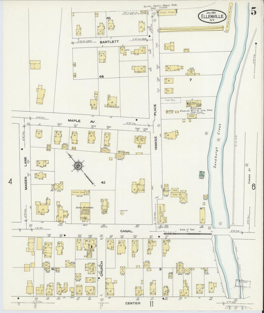 Sanborn Fire Insurance Map from Ellenville, Ulster County, New York (1910), Sheet #0005 - Historic Sanborn Fire Insurance Map Print, vintage old map wall art, antique decor, genealogy gift, New York New York map