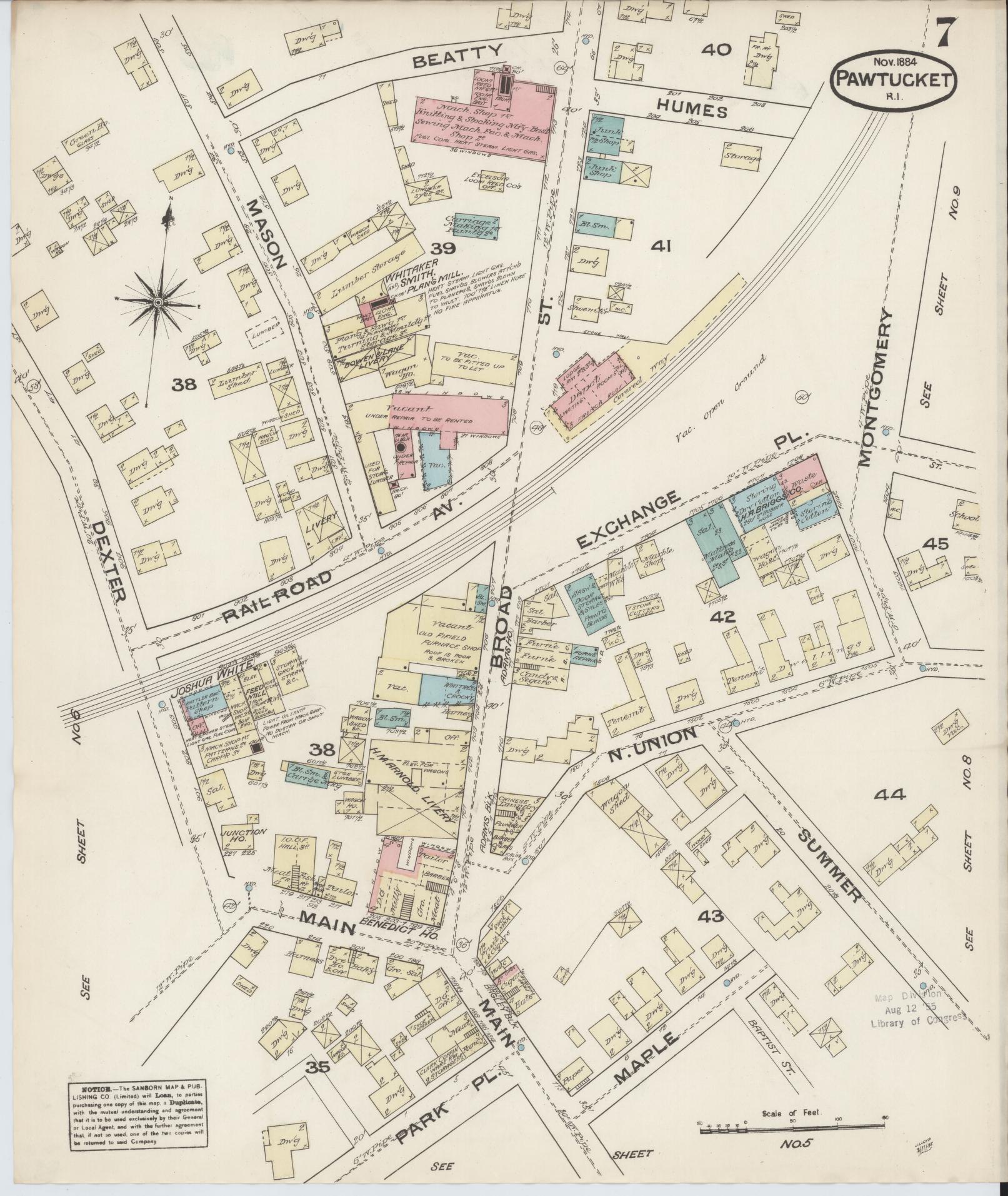 Sanborn Fire Insurance Map from Pawtucket, Providence County, Rhode Island (1884), Sheet #0007 - Complete Map Set gallery image, historic Sanborn map, vintage wall art, Rhode Island Rhode Island
