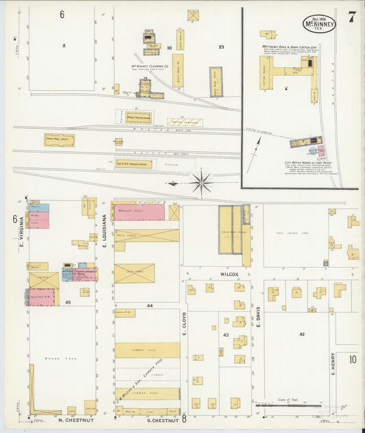 Sanborn Fire Insurance Map from McKinney, Collin County, Texas (1908), Sheet #0007 - Historic Sanborn Fire Insurance Map Print, vintage old map wall art, antique decor, genealogy gift, Texas Texas map