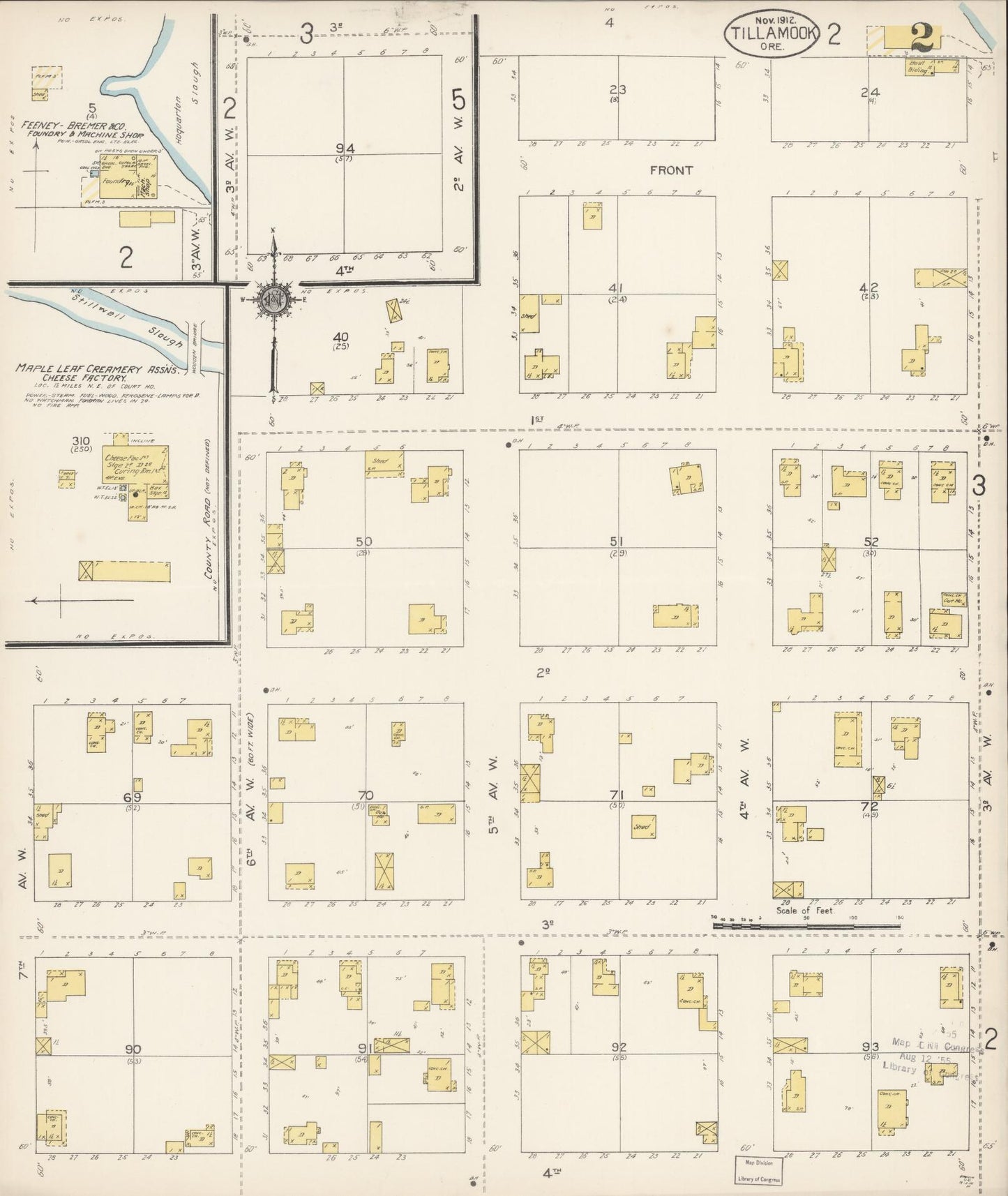 Sanborn Fire Insurance Map from Tillamook, Tillamook County, Oregon (1912), Sheet #0002 - Complete Map Set gallery image, historic Sanborn map, vintage wall art, Oregon Oregon