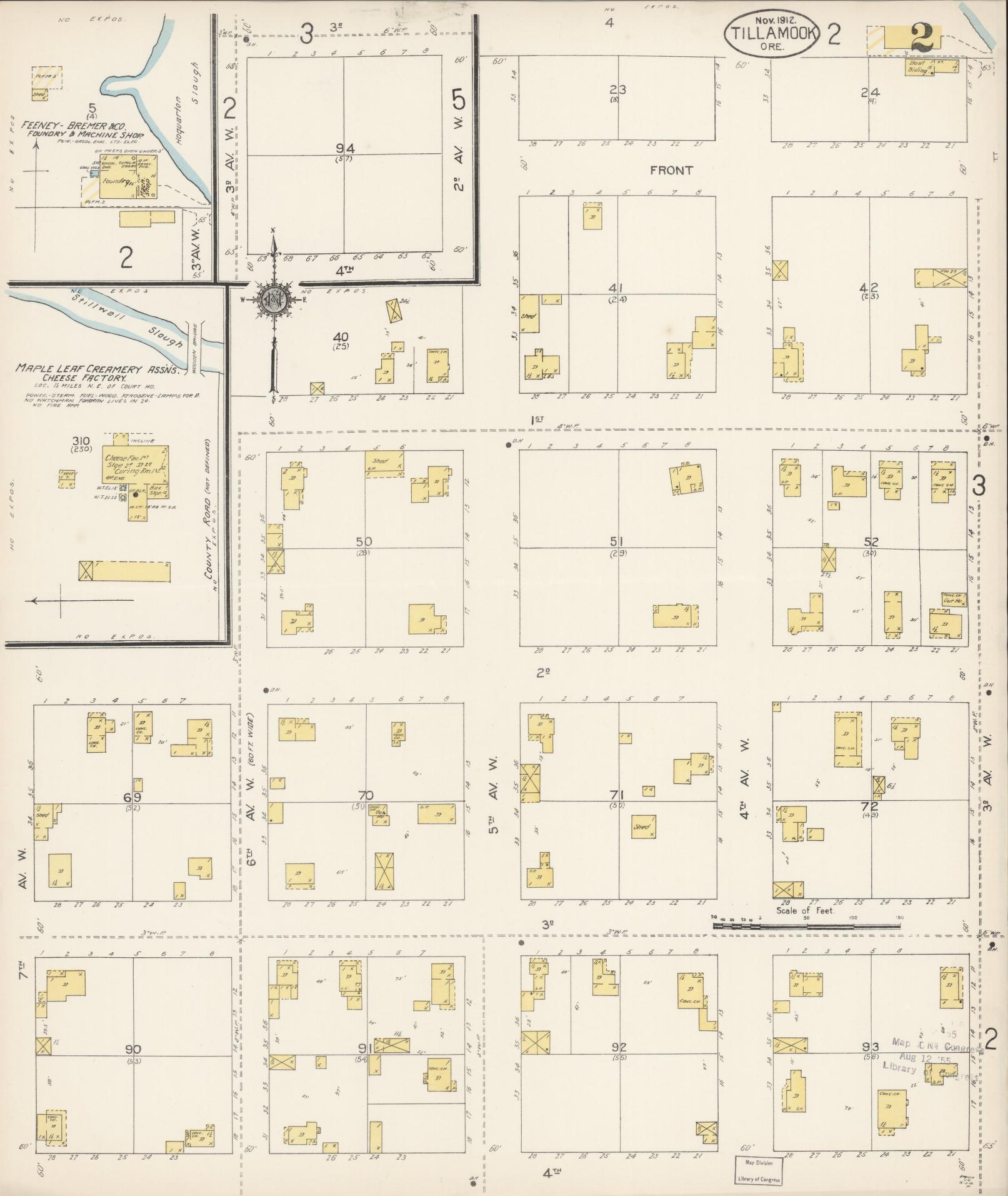 Sanborn Fire Insurance Map from Tillamook, Tillamook County, Oregon (1912), Sheet #0002 - Complete Map Set gallery image, historic Sanborn map, vintage wall art, Oregon Oregon