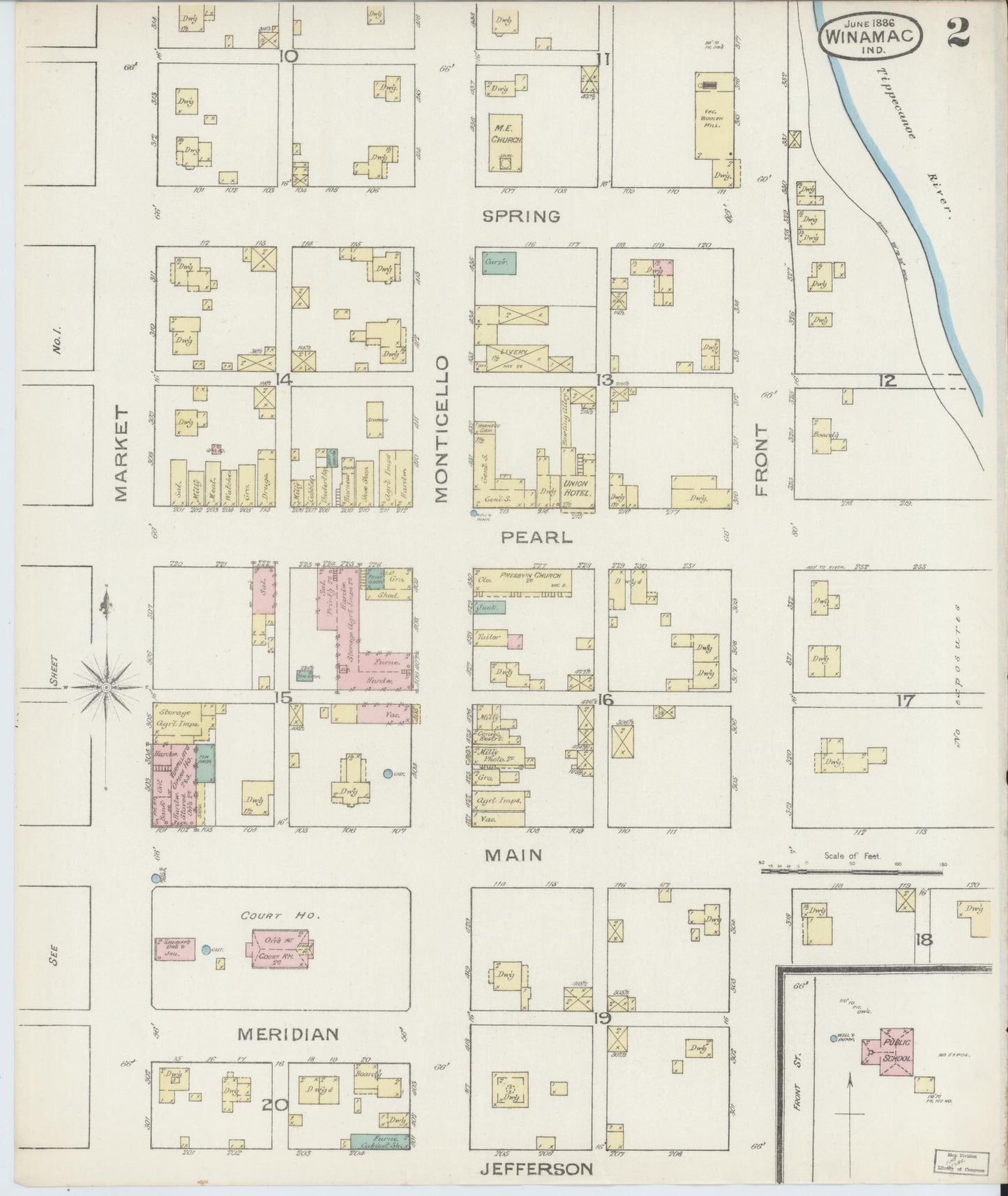 Sanborn Fire Insurance Map from Winamac, Pulaski County, Indiana (1886), Sheet #0002 - Complete Map Set gallery image, historic Sanborn map, vintage wall art, Indiana Indiana