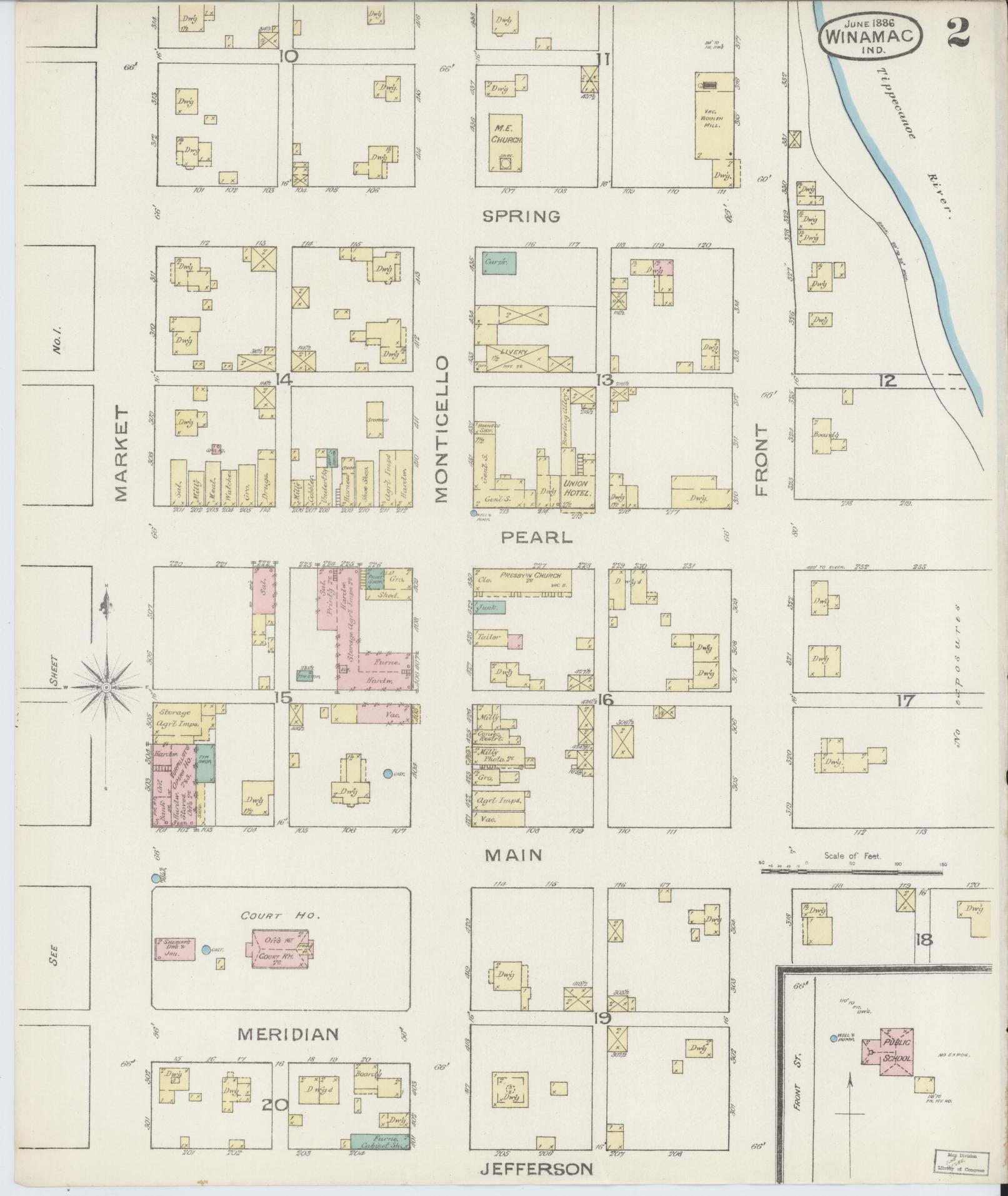 Sanborn Fire Insurance Map from Winamac, Pulaski County, Indiana (1886), Sheet #0002 - Complete Map Set gallery image, historic Sanborn map, vintage wall art, Indiana Indiana